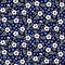 Seamless ditsy floral pattern in vector. Blue and white flowers on a dark blue background
