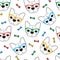 Seamless doodle hipster pattern with a bulldog in glasses