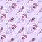 Seamless doodle pattern with contoured flower figures. Folk botanic ornament in pink and purple soft colors on light pastel