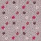 Seamless doodle pattern with flowers silouettes in infinity shape. Light purple background with bright botanic elements in pink