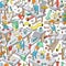 Seamless Doodle Pattern: `Funny Working People`