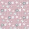 Seamless doodle patttern with abstract flower shapes in light tones. Soft pink background with check