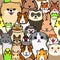 Seamless doodle pet animals faces colorful background