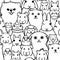 Seamless doodle pet animals faces line art background