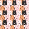 Seamless doodle pigs faces colorful background