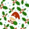 Seamless Doodles Christmas Pattern. Cartoon boundless background. Santa Claus, hat and beard, mistletoe.