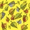 Seamless doodles pattern with leaves.