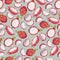 Seamless Dragon Fruit Pattern. Repeated Design Of Ripe, Juicy Pitahaya Fruit On Colored Background. Motif For Fabric