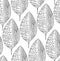 Seamless drawing pattern with decorative leaves. Vector line art.