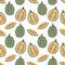 Seamless Durian Fruit Pattern, Asian Smelliest Fruit Illustration, Vector EPS 10.