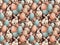 Seamless Easter pattern with colorful eggs, bunnies and flowers