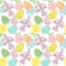 Seamless easter pattern with eggs and flowers on the white background, scrapbooking paper, high quality for print