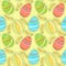 Seamless easter pattern with eggs and flowers on the yellow background, scrapbooking paper, high quality for print, easter celebra