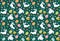 Seamless Easter pattern of rabbits meadow flowers and eggs hand drawn