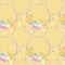 Seamless Easter pattern Watercolor hand drawn of yellow chiken, Spring flowers, willow, bow, egg. Colorful bird, chikens