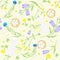 Seamless Easter wildflowers pattern, butterflies, rabbit with egg, nests. vector illustration