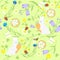 Seamless Easter wildflowers pattern, butterflies, rabbit with egg, nests. vector illustration