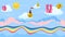 Seamless editable celestial cloudscape with colorful castles and rainbow for game design