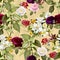 Seamless Elegance Pattern with Vintage Garden Flowers on Yellow Background.