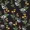 Seamless elegant floral pattern of yellow and white wildflowers. Botanical motifs are scattered randomly.