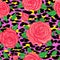 Seamless elegant vintage floral pattern over leopard skin background. Rose flowers, fusion. d vector illustration.