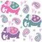 Seamless elephant kids pattern wallpaper background with flowers and heart, illustration