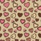Seamless endless pattern with cookies hearts, hand drawn elements on beige background