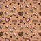 Seamless endless pattern with cookies, roses and chocolate, hand drawn elements on beige background