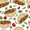 Seamless Endless Pattern with Falafel Pita or Meatball Salad in Pocket Bread. Arabic Israel Healthy Fast Food, Bakery. Jewish Stre