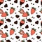 Seamless endless pattern with strawberry and chocolate crumbs , hand drawn elements on white background