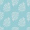 Seamless endless pattern of white palm branch on blue background