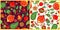 Seamless ethnic decorative oriental patterns variation with pomegranate juicy fruits, leaves and flowers for fashion print, wrappi