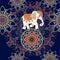 Seamless ethnic pattern with mandala flowers and indian elephant on the ball
