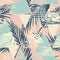 Seamless exotic pattern with palm leaves on geometric background