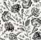 Seamless fabric pattern isolated flowers Vintage background Carnation Croton Wallpaper Drawing engraving Vector Illustration