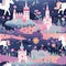 seamless fabric pattern magical world whimsical unicorns rainbows and enchanted castles