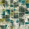 Seamless faded grungy mosaic of palm leaves in rectangles