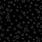 Seamless fairytale pattern with little rounded stars and circles with white outline on black background.