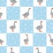 Seamless farm birds pattern with geese. Vector goose checked background