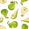 Seamless fashion pattern with green pear fruits.