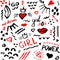 Seamless fashion power girl pattern with brush strokes. Vector i