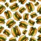 Seamless fast food double cheeseburgers pattern