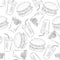 Seamless fast food pattern. Hand drawing.