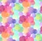 Seamless festive pattern with multicolored confetti on white background. Gradient bokeh.