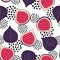 Seamless figs pattern with decorative dots on white background.
