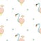 Seamless flamingo icecream cherry bird pattern. Summer baby background