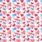 Seamless flat heart background in pretty colors.