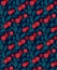 Seamless flat texture with cherries on branches with foliage on dark blue background. Cartoon pattern with berries. Drawn