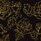 Seamless floral background with hand drawn gold roses. Vector EPS10
