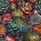 Seamless floral background with various succulent types, AI generative